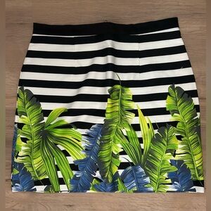 River Island Black & White Striped Mini Skirt with Green Tropical Leaf Print